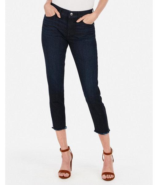 Express Womens Express Womens Mid Rise Eco-friendly Dark Wash Cropped Raw Hem Ankle Zip Jeggings