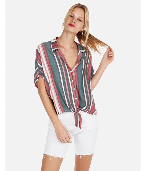 Express Womens Stripe Tie Front Collared