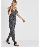 Express Womens Floral Print Tie Back Cold Shoulder Jumpsuit