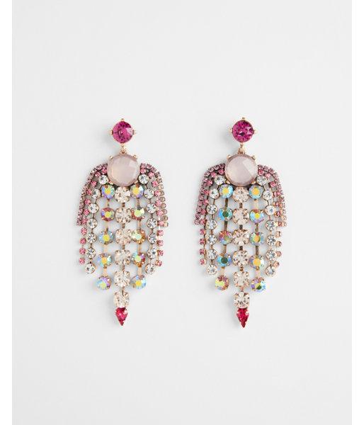 Express Womens Center Round Stone Fringe Drop Earrings