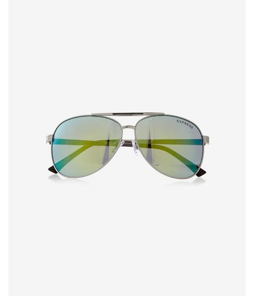 Express Mens Green Mirrored Aviator