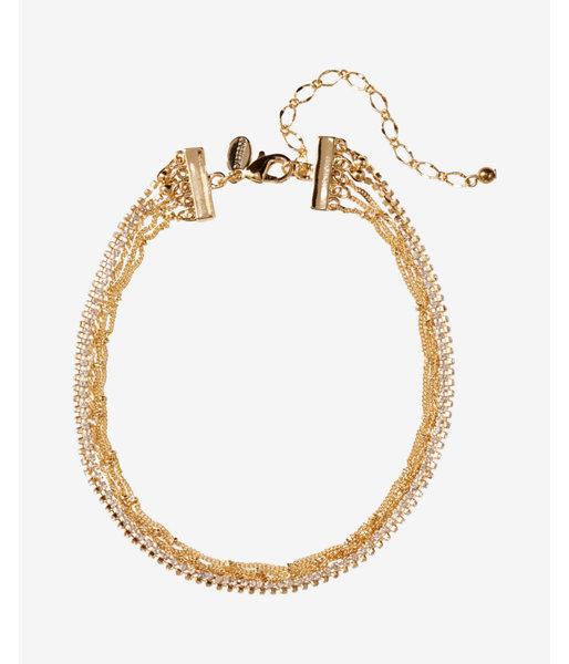 Express Womens Rhinestone And Chain Choker Necklace