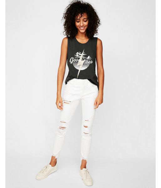Express Womens Express One Eleven Good Vibes Lightning Bolt Tank