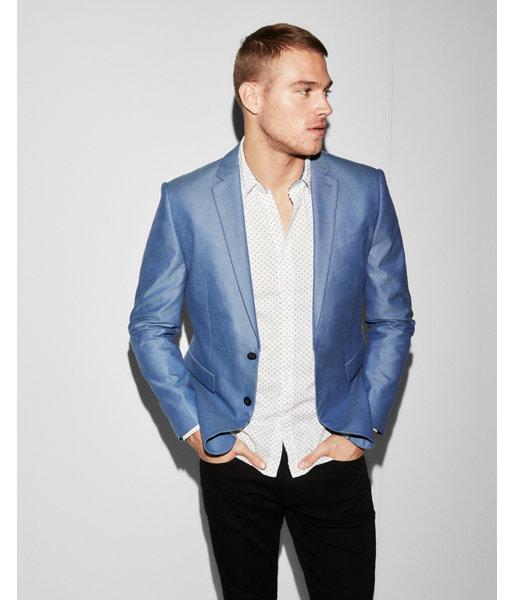 Express Mens Slim Light Blue Oxford Blazer