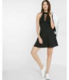Express Womens Lace-up Mock Neck Fit And Flare Dress