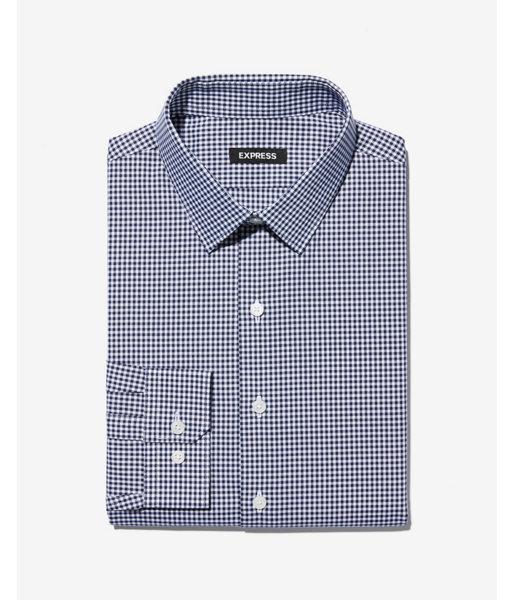 Express Mens Slim Check Print Point Collar Dress