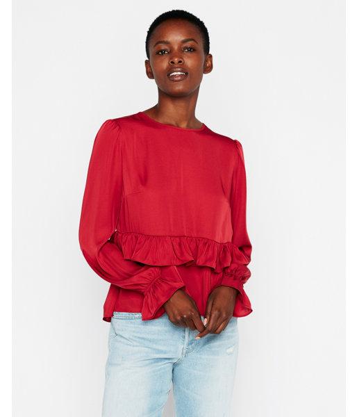 Express Womens Long Sleeve Ruffle Peplum Blouse