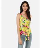 Express Womens Satin Floral Square Neck Tie Front Tank