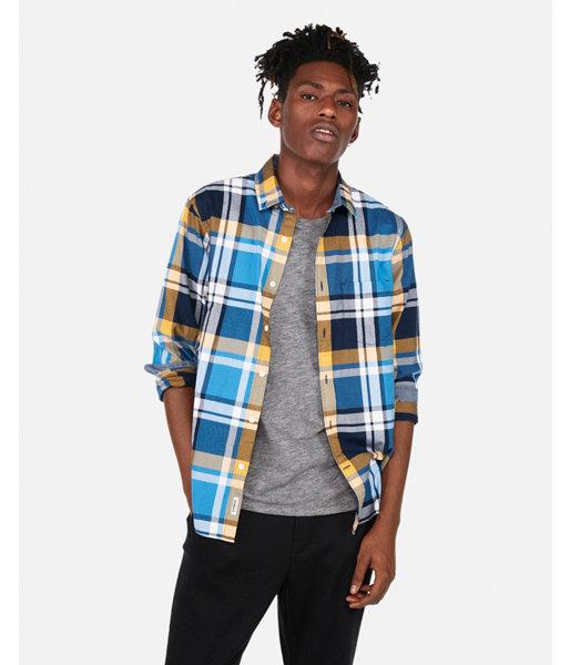 Express Mens Soft Wash Slim Plaid Collar