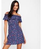 Express Womens Floral Off The Shoulder Ruffle Fit And Flare Dress