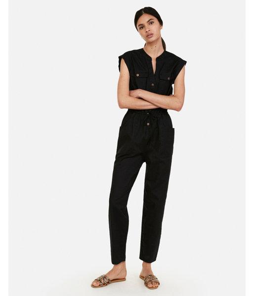 Express Womens Button-front Cotton Utility Jumpsuit