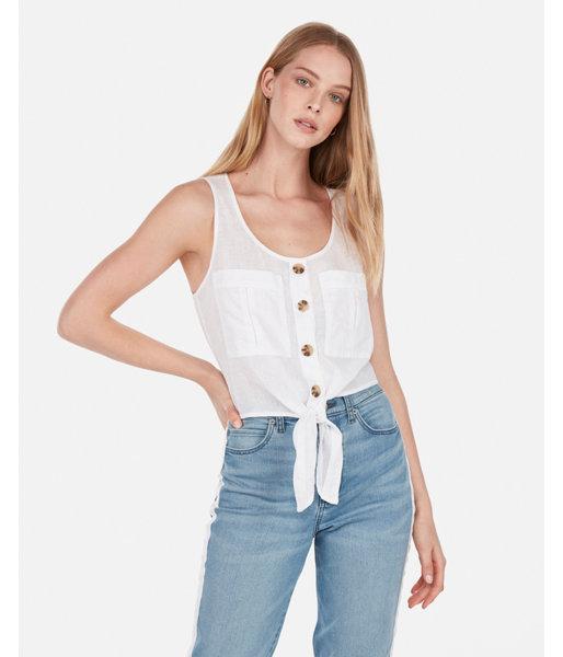 Express Womens Linen-blend Tie Front Front Pocket Tank