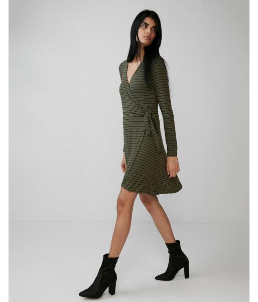 Express Womens Petite Striped Green Wrap Dress