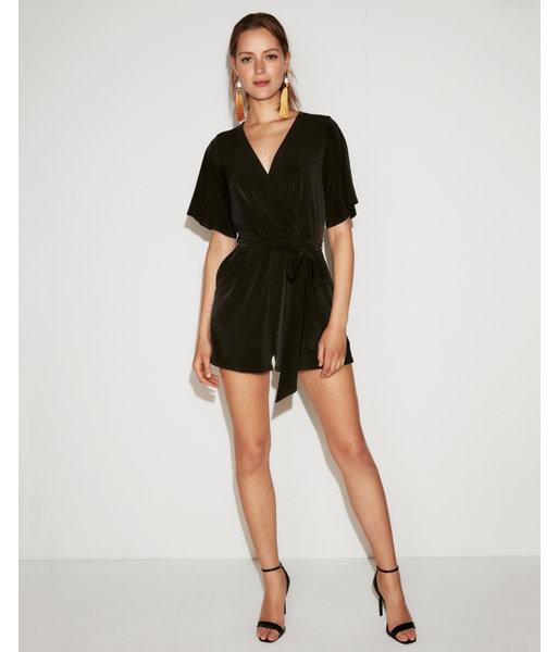 Express Womens Flutter Sleeve Tie Waist Romper