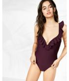 Express Womens Ruffle V-wire One-piece