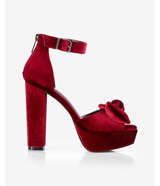 Express Womens Velvet Bow Platform Thick Heel