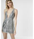Express Metallic Plunging V-neck Fit And Flare Dress