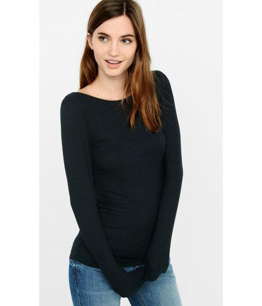 Express Women's Tees Black Ribbed Express One Eleven Bateau Tee