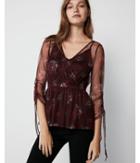 Express Womens Floral Tulle Wrap Front Top