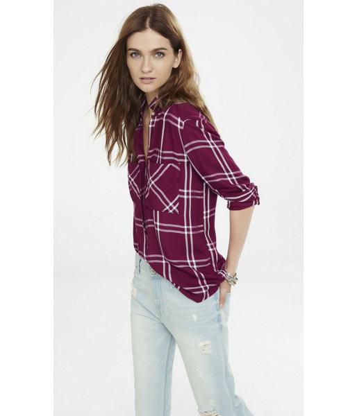 Express Women's Shirts Oversized Windowpane Plaid