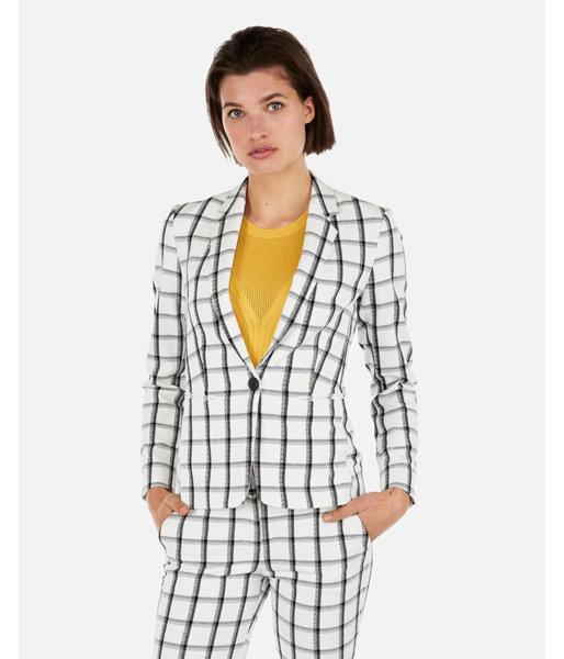 Express Womens Windowpane Notch Collar One Button Blazer