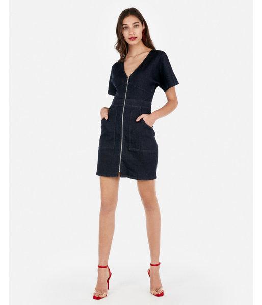 Express Womens Zip Front Patch Pocket Denim  Dress