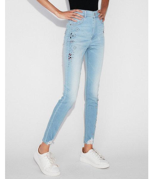 Express Womens Express Womens Extreme High Waisted Embellished Stretch Ankle