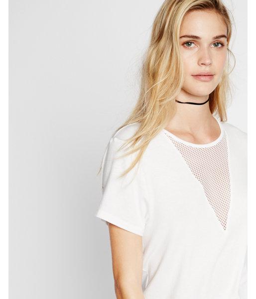 Express Womens Express One Eleven Mesh Deep V-neck Tee