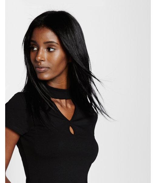 Express Womens Fitted Keyhole Choker Tee