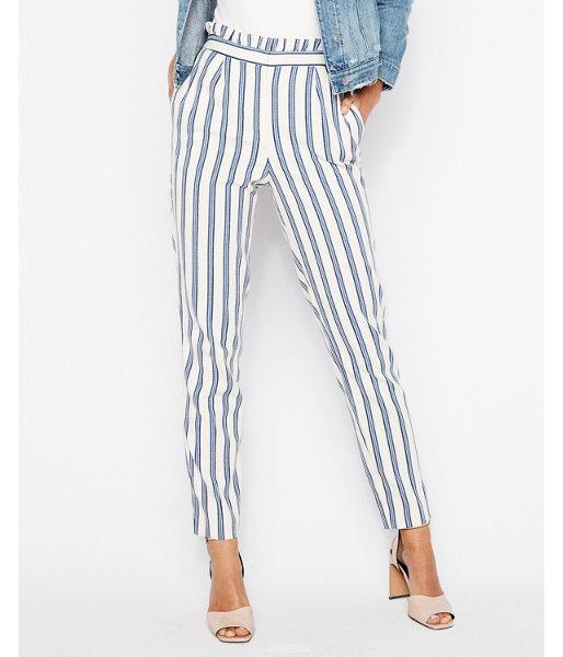 Express Womens High Waisted Stripe Ruffle Ankle Dress Pant