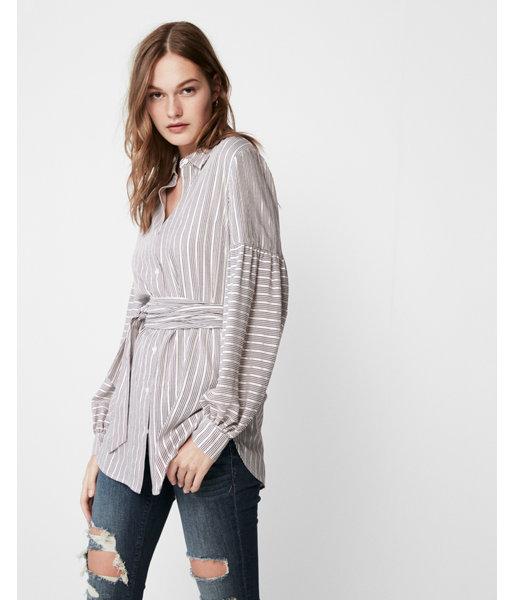 Express Womens Oversized Striped Tie Waist Tunic