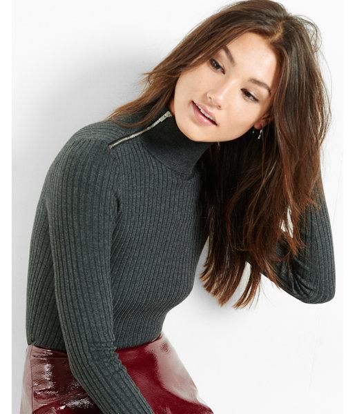 Express Womens Ribbed Zip Turtleneck