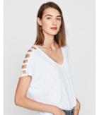 Express Womens Express One Eleven Strappy Shoulder Linen-blend Tee