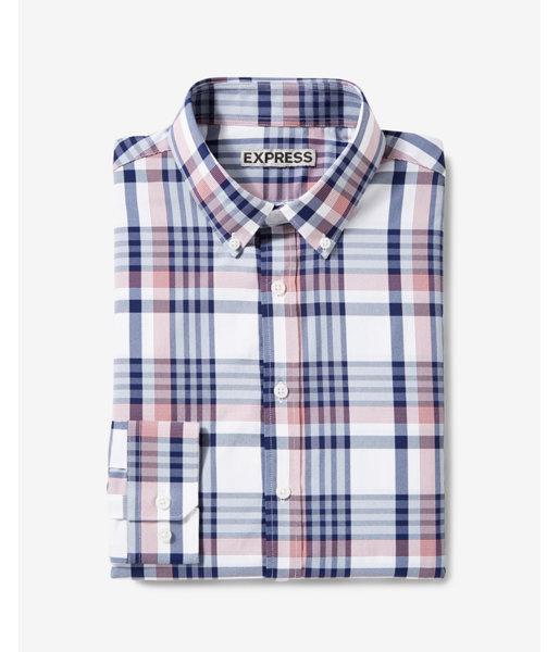 Express Mens Express Mens Extra Slim Plaid Wrinkle-resistant Performance Dress