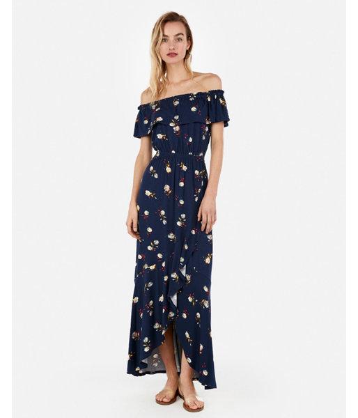 Express Womens Floral Off The Shoulder Ruffle Hi-lo