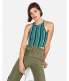 Express Womens Express One Eleven Stripe High Neck Cropped Top