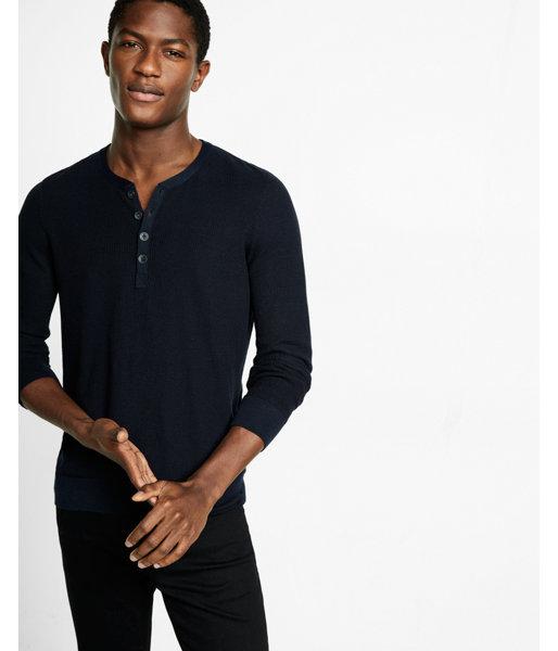 Express Mens Long Placket Waffle Henley