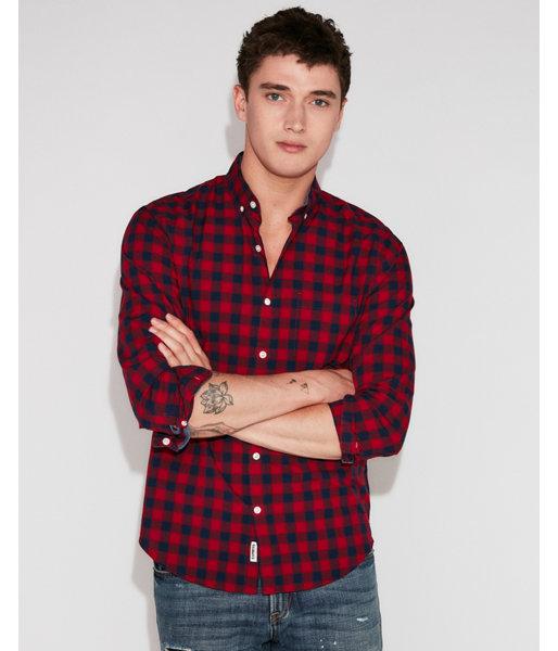 Express Mens Slim Soft Wash Small Plaid Button-down