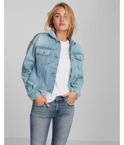 Express Oversized Cropped Denim Boyfriend Jacket