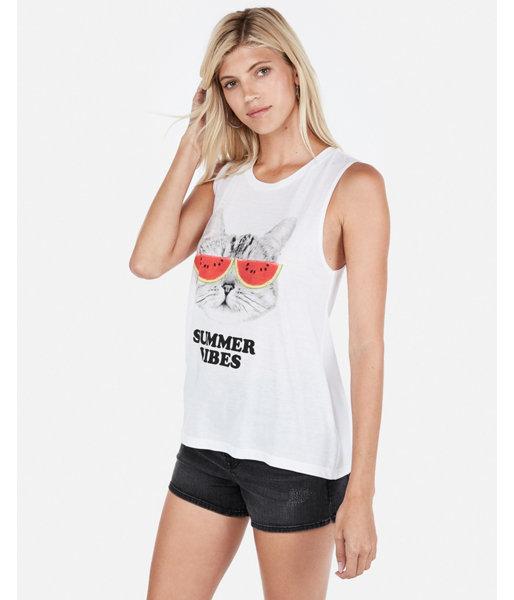 Express Womens Summer Vibes Watermelon Cat Tank