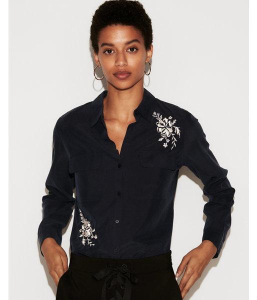 Express Womens Petite Embroidered City Shirt By Express