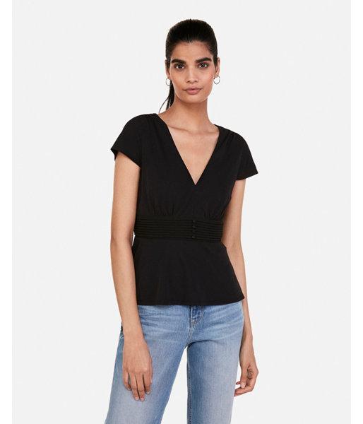 Express Womens Pintucked Cap Sleeve V-neck Top