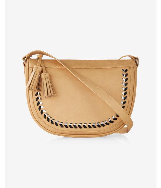 Express Womens Metallic Whipstitch Saddle Cross Body Bag