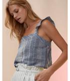 Express Womens Ruffle Shoulder Linen Blend Cropped Tank