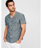 Express Mens Slim V-neck Short Sleeve Chambray