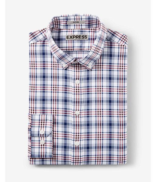 Fitted Express Tech Plaid Button-down Dress