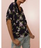 Express Womens Floral V-neck Oversized Ruched Cuff Top