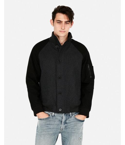 Express Mens Wool-blend Color Block Bomber Jacket