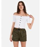 Express Womens Olivia Culpo Crop Off The Shoulder Button Top