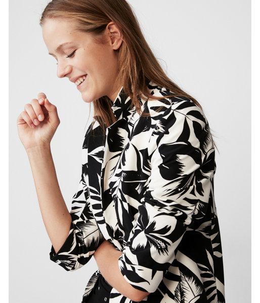 Express Womens Black And White Floral Soft Crepe Boyfriend Jacket